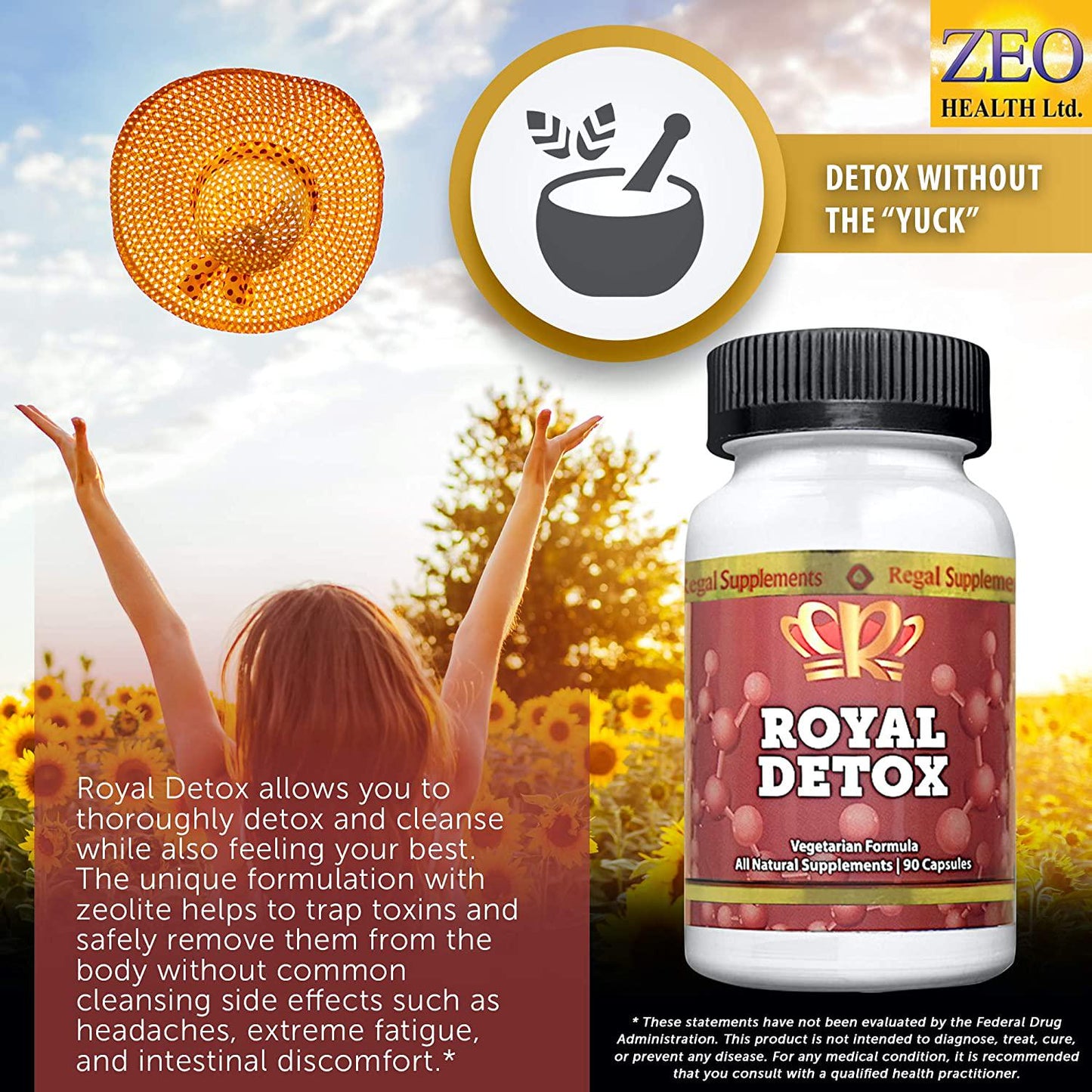 Royal Detox | Natural Cleanse with Spirulina, Chlorella, Cilantro, Zeolite and Apple Pectin | Supports Optimal Energy, Colon Health, Positive Mood, Immune Defense and Reduced Inflammation (90 Capsules)