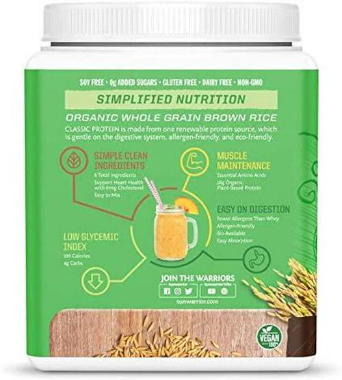 SUNWARRIOR Organic Classic Chocolate Protein, 375 GR