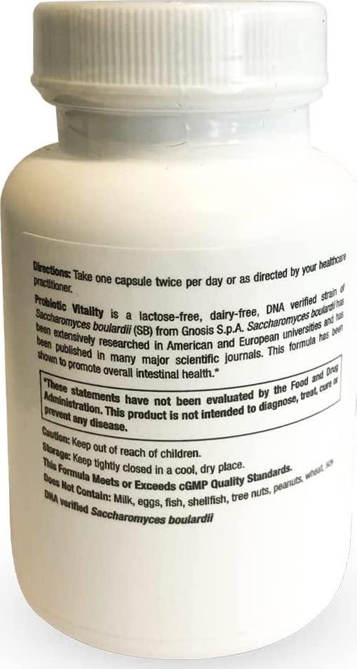 Saccharomyces Boulardii - Probiotic Supplement for Digestive Health, DNA Verified of Saccharomyces boulardii, Lactose Free, Dairy Free Acid Resistant, Shelf-Stable, Hypoallergenic (60 Capsules)