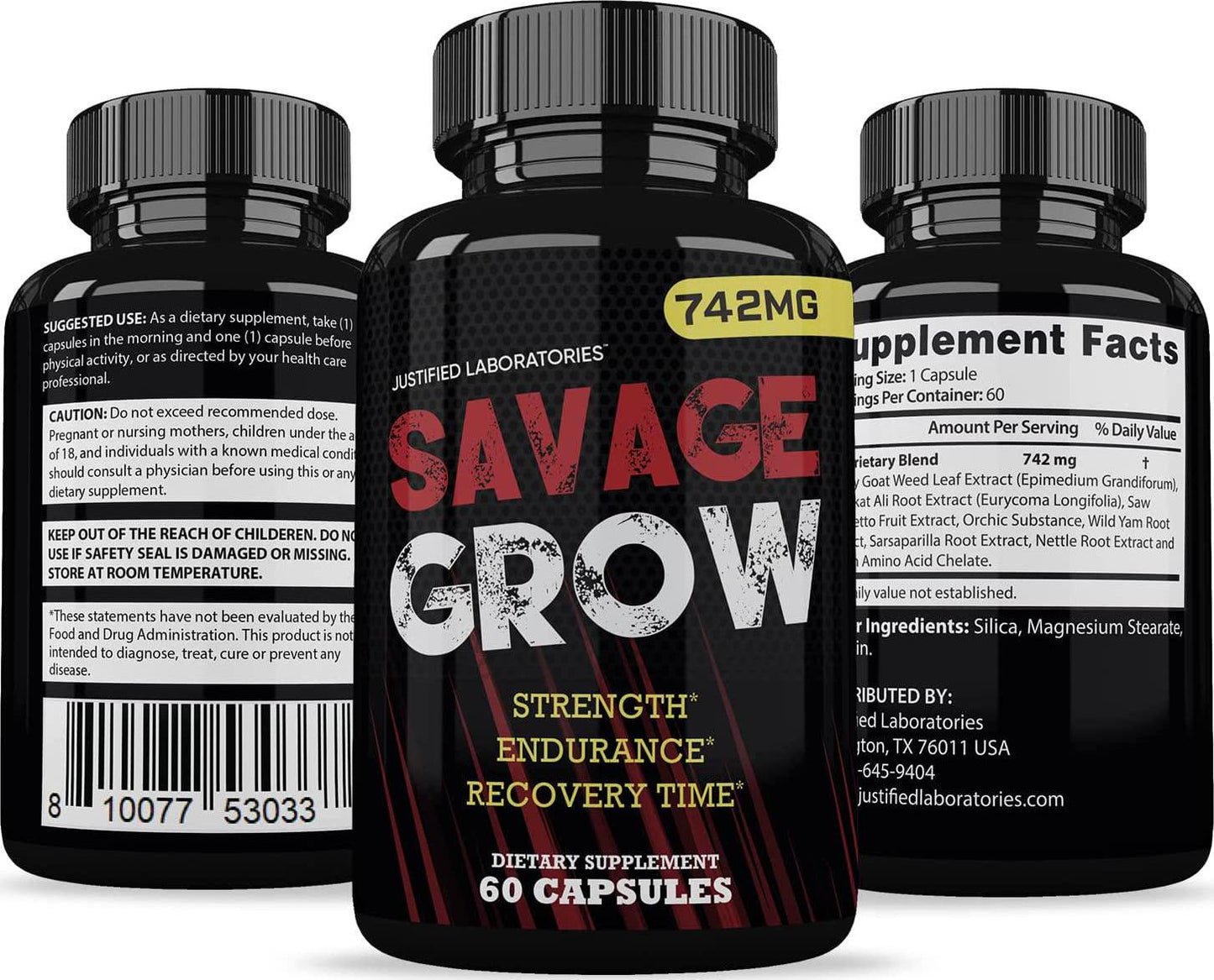 Savage Grow 742MG All Natural Advanced Men's Health Formula 60 Capsules