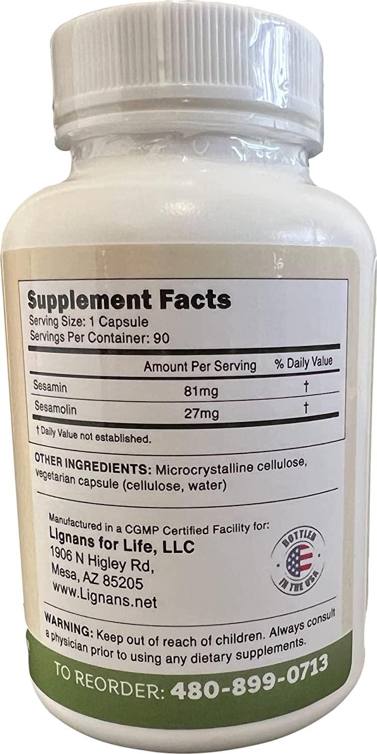Sesamin - Sesame Seed Lignans - 90 Capsules - Dietary Supplements - Natural Health-Promoting Properties