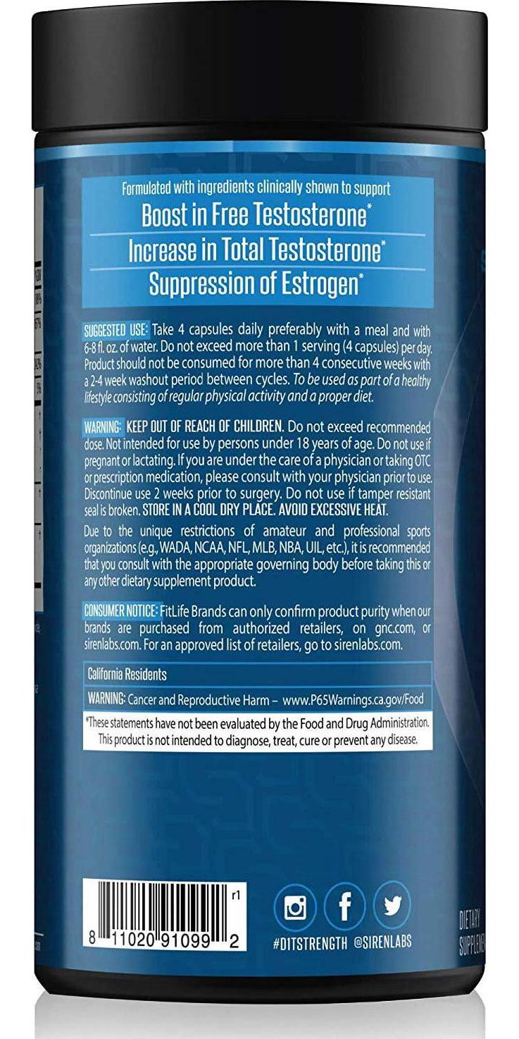 Siren Labs D1-T Strength Monster Muscle Mass-Building Testosterone Booster with D-Aspartic Acid – for a Boost and Increase in Total Testosterone Levels, Suppression of Estrogen (120 Capsules)