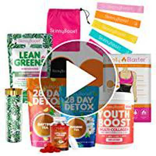 Skinny Boost Let's Go Bundle-Daytime Tea, Evening Tea, ACV Gummies, Youth Boost Multi-Collagen Powder, Lean Greens Plus, Belly Blaster, Disc and Band Workout, Plus Palm Tumbler