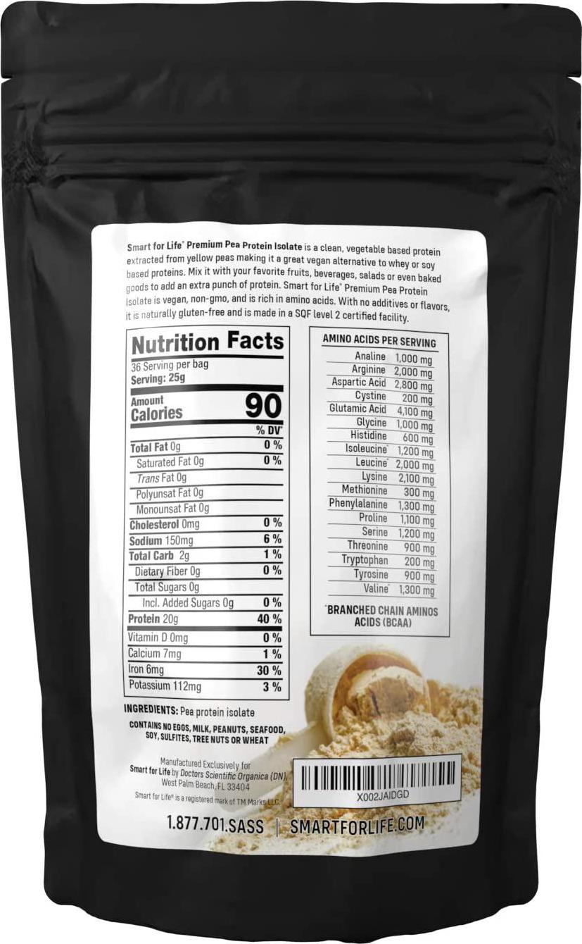 Smart for Life Pea Protein Powder Meal Replacement Shake - 2 Pounds - Organic Vegan BCAA's Loaded Plant Protein Powder - Keto Friendly and Vegetarian Plant Based Protein Powder - Easy to Digest