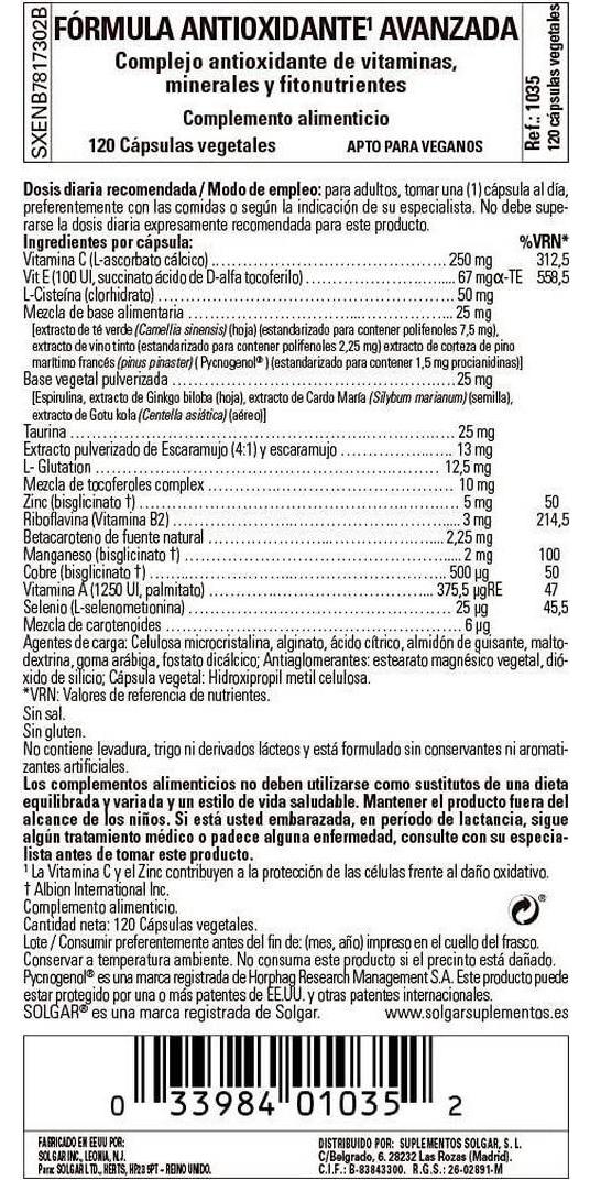 Solgar - Advanced Antioxidant Formula Vegetable Capsules 120 Count