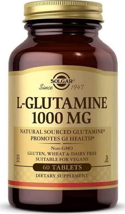 Solgar L-Glutamine 1000 mg, 60 Tablets - Natural Muscle Food - Promotes Gastrointestinal (GI) Health - Supports Brain Health - Non-GMO, Vegan, Gluten Free, Dairy Free, Kosher - 30 Servings