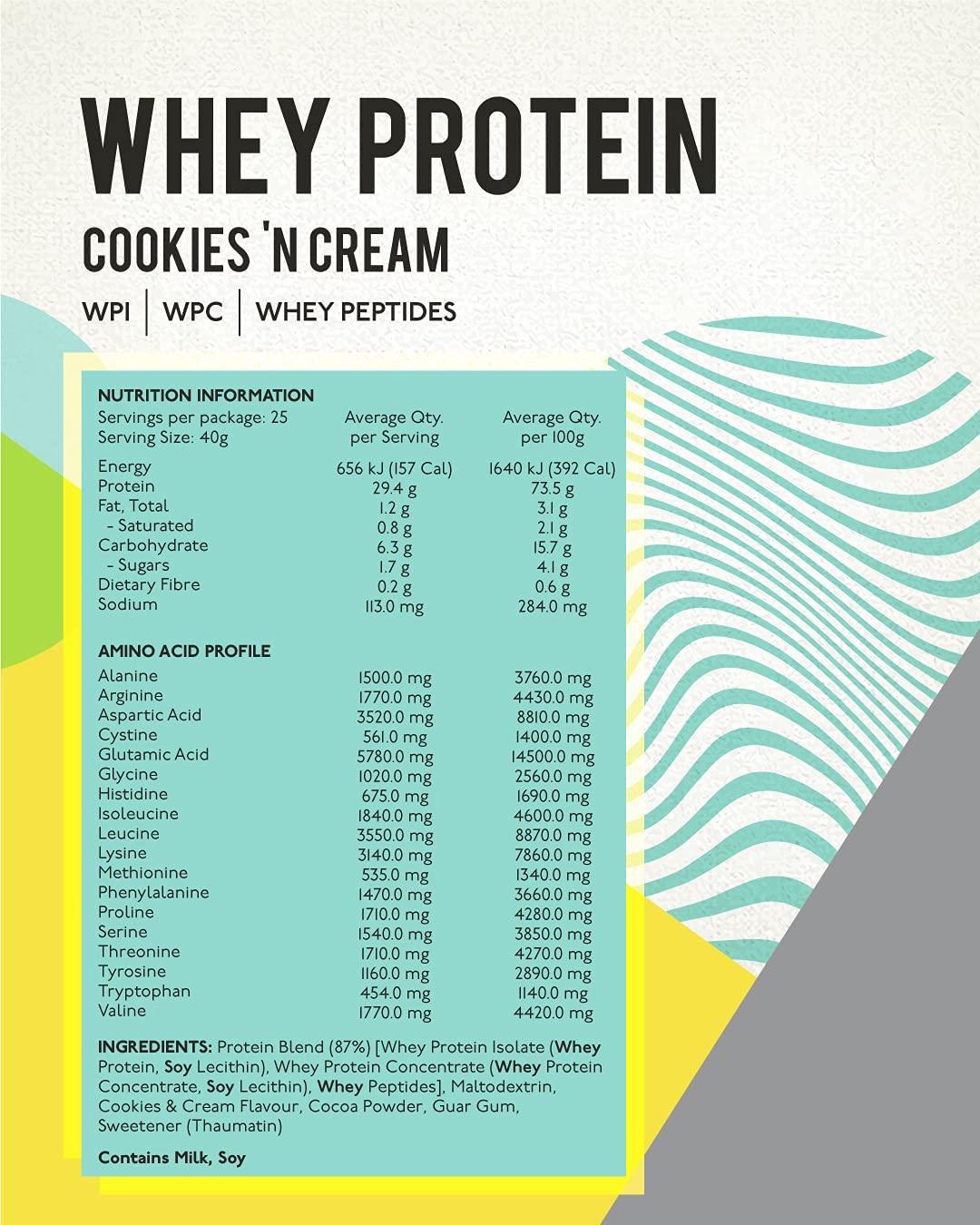 Soul Nutrition Whey Protein Powder, Cookies 'N Cream, 1 kilograms