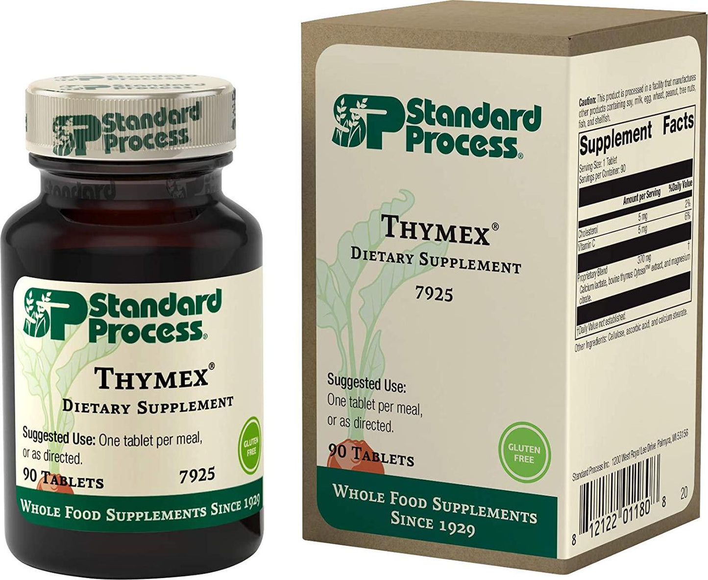 Standard Process Thymex - Whole Food Cholesterol, Thymus Supplement and Immune Support Supplement with Vitamin C, Magnesium Citrate, and Calcium Lactate - Gluten Free - 90 Tablets