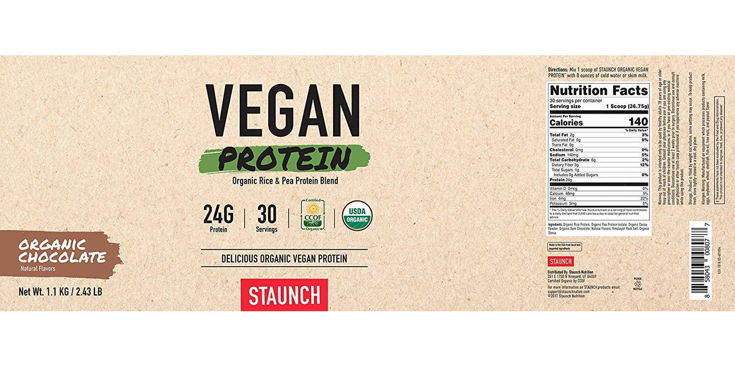 Staunch Vegan Protein (2lbs) Chocolate - 30 Servings