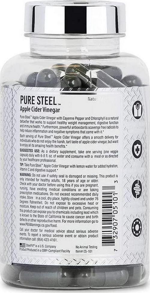 SteelFit Pure Steel Apple Cider Vinegar Capsules - Natural Detoxifier - Cayenne Pepper - Chlorophyll - Digestion -Supports Weight Management - Vegan - Gluten Free - Keto Friendly - 90 Veggie Capsules
