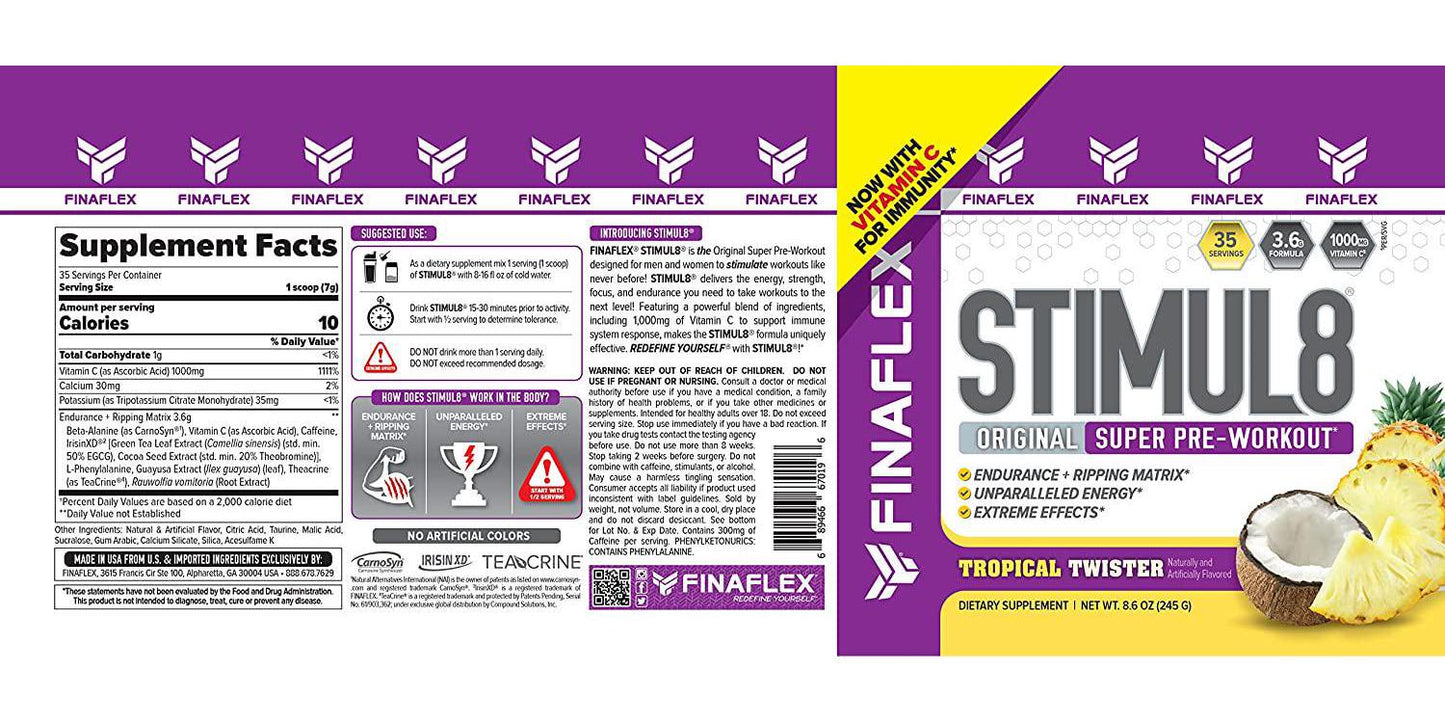 Stimul8, Original Super Pre-Workout with Vitamin C (35 Serving, Tropical Twister)