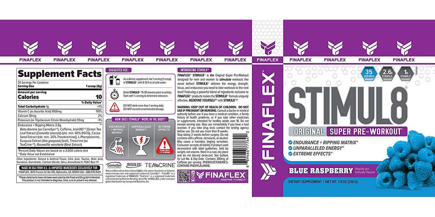 Stimul8, Original Super Pre-Workout with Vitamin C (35 Serving, Blue Raspberry)