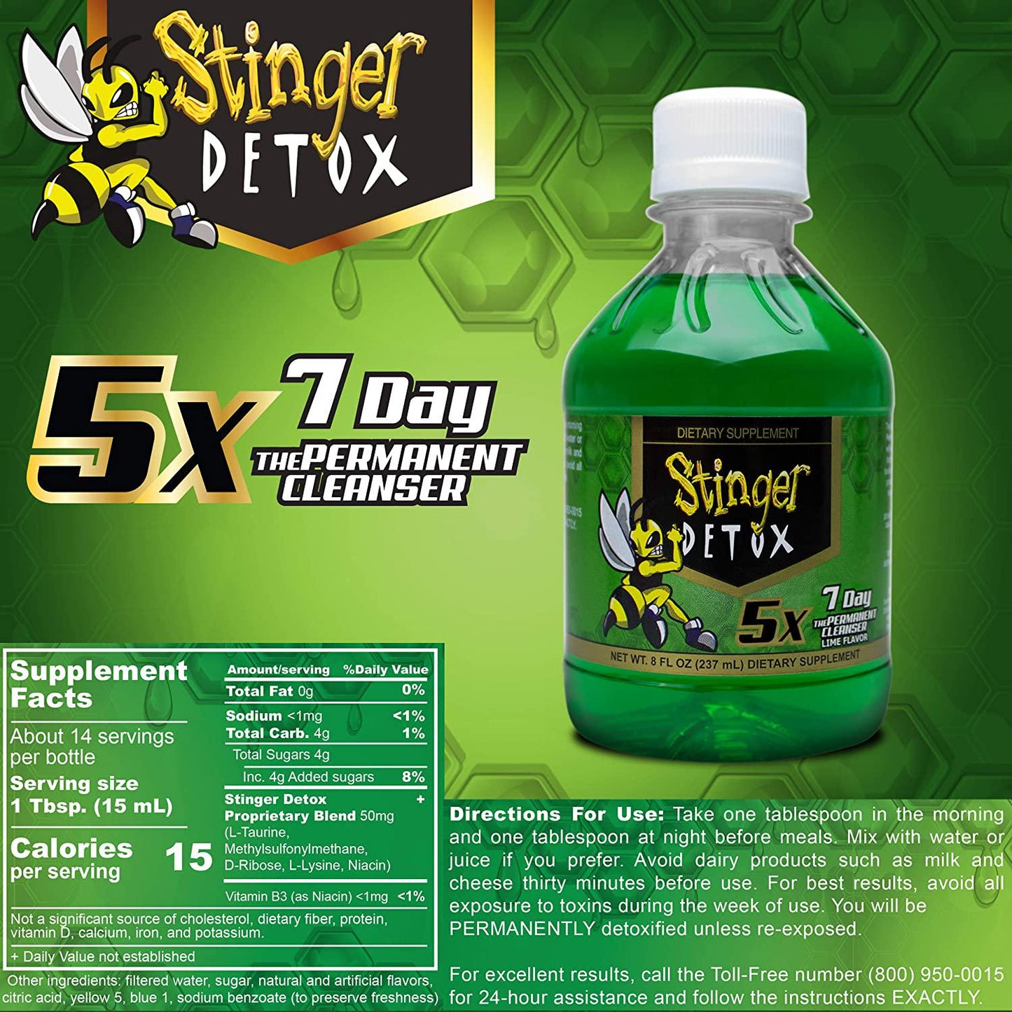 Stinger Detox 5X 7-Day Extra Strength Permanent Drink Lime Flavor 8 FL OZ