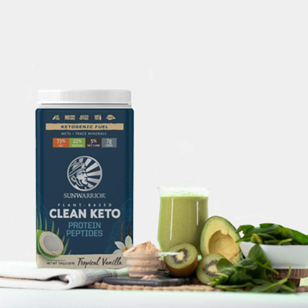 Sunwarrior Clean Keto Vegan Protein Powder with MCT Oil Essential Vitamins and Plant Based Protein Peptides (Tropical Vanilla) (720 Gram)