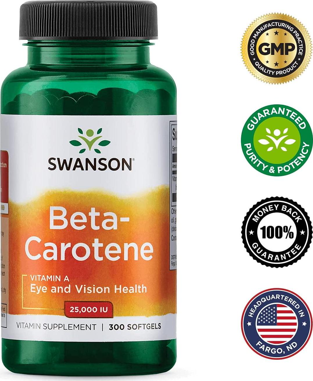 Swanson Premium Beta Carotene (Vitamin A) 25 000 IU 300 Softgels