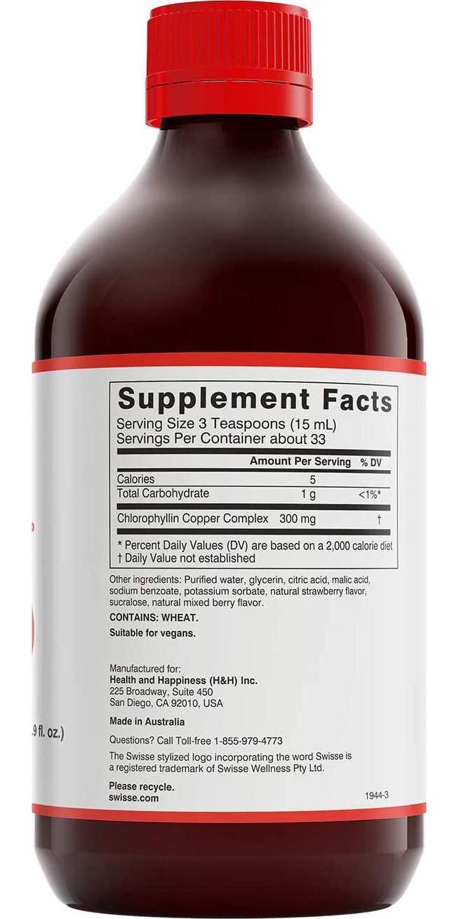 Swisse Ultiboost Chlorophyll Liquid Supplement, Mixed Berry | Natural Source of Antioxidant, Healthy Detox | 1 Bottle, 16.9 fl. oz.