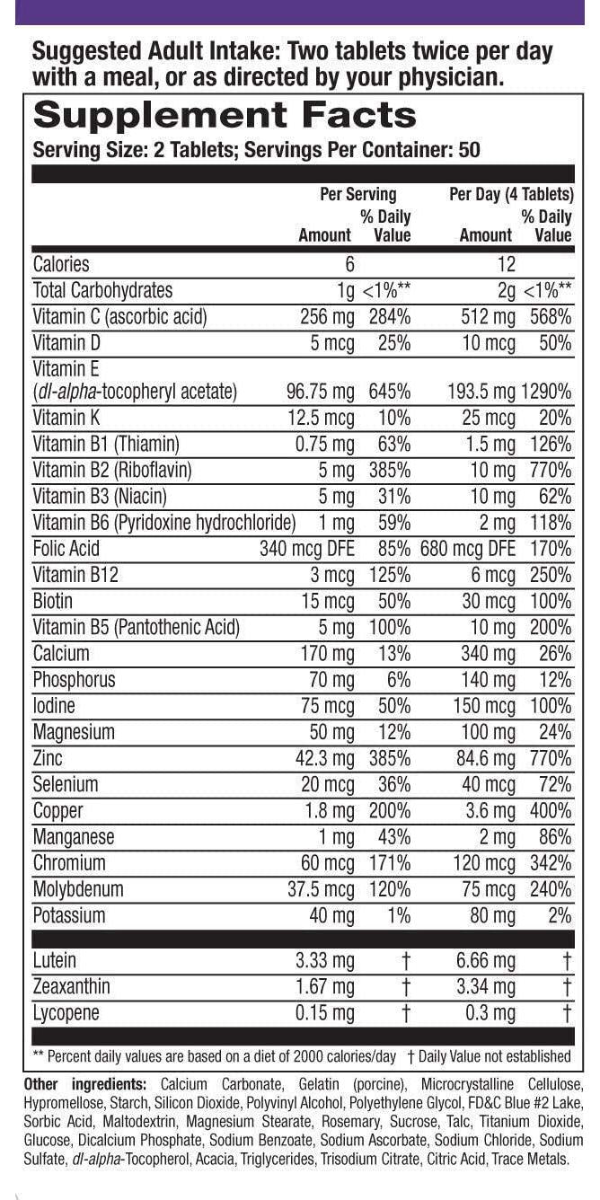 Systane ICaps Eye Vitamin and Mineral Supplement, Multivitamin Formula, 100 Coated Tablets (Packaging may vary)