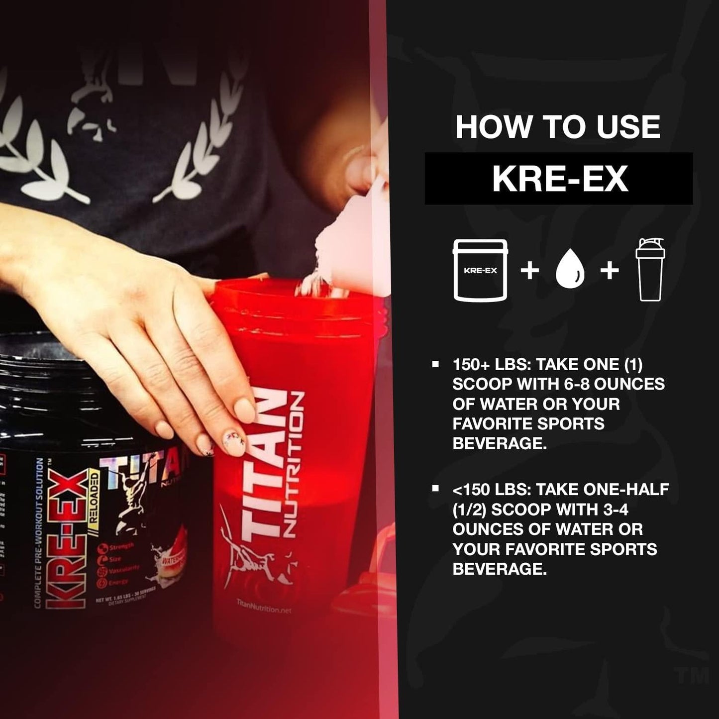 Titan Nutrition KRE-EX Pre Workout Powder, 30 Servings - Creatine, BCAAs, Nitric Oxide and More, for Bodybuilding, Performance, and Recovery - Energy, Stamina, Focus, Pump and Endurance - Cherry Limeade