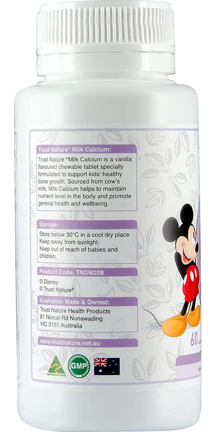 Trust Nature Disney Milk Calcium Chewable 60 Tablets, Multicolour