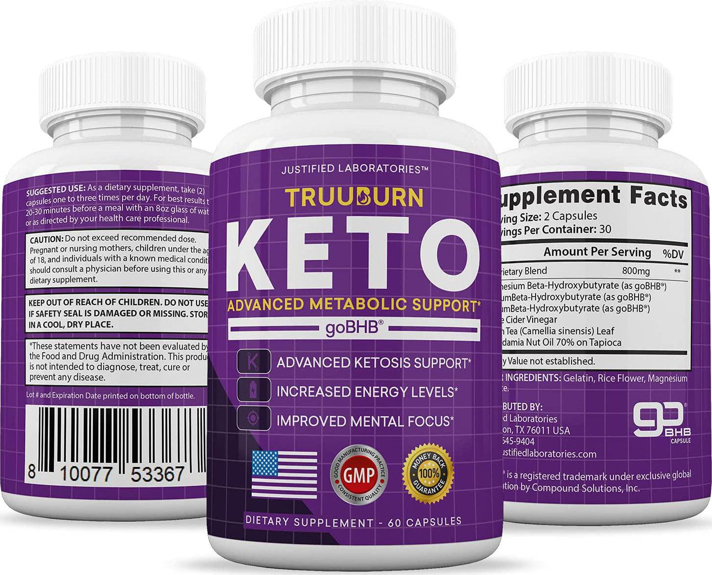 TruuBurn Keto Pills Includes Apple Cider Vinegar goBHB Exogenous Trueburn Ketones True Burn Advanced Ketogenic Truu Burn Supplement Ketosis Support for Men Women 60 Capsules