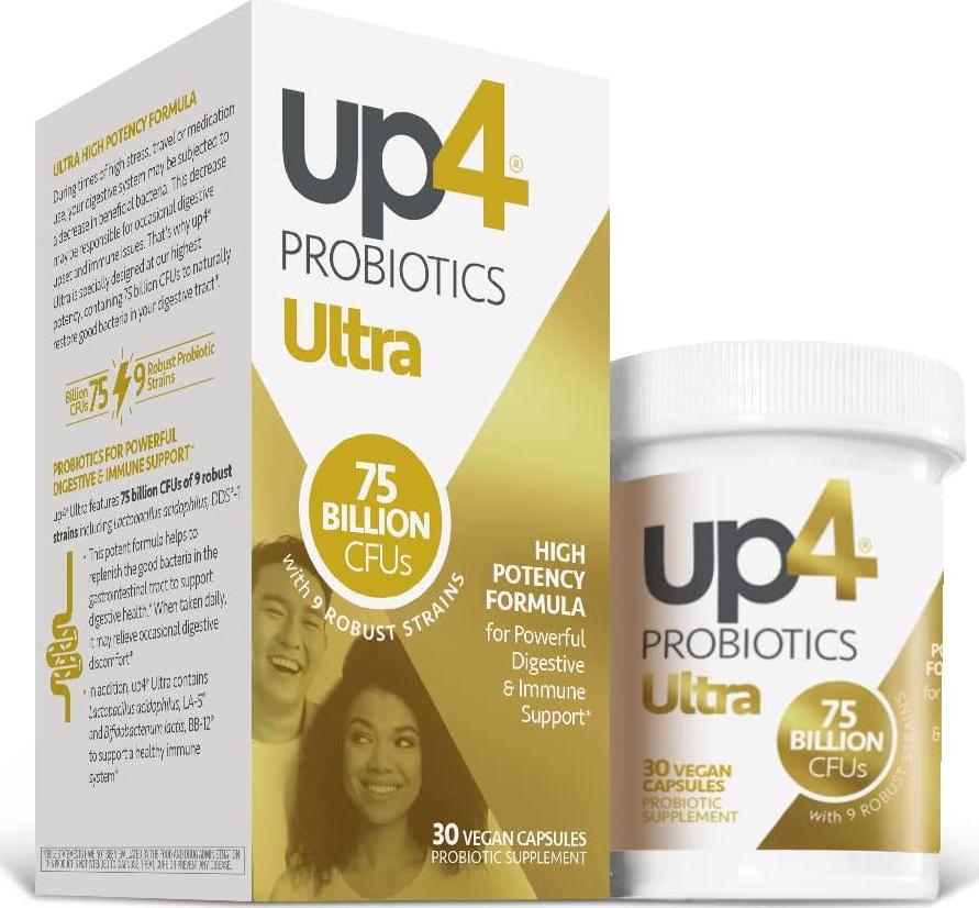 UP4 Ultra High Potency Probiotic Supplement | Powerful Digestive + Immune Support | 50 Billion CFUs Guaranteed | Non-GMO, Gluten Free, Vegan | 30 Vegetarian Capsules