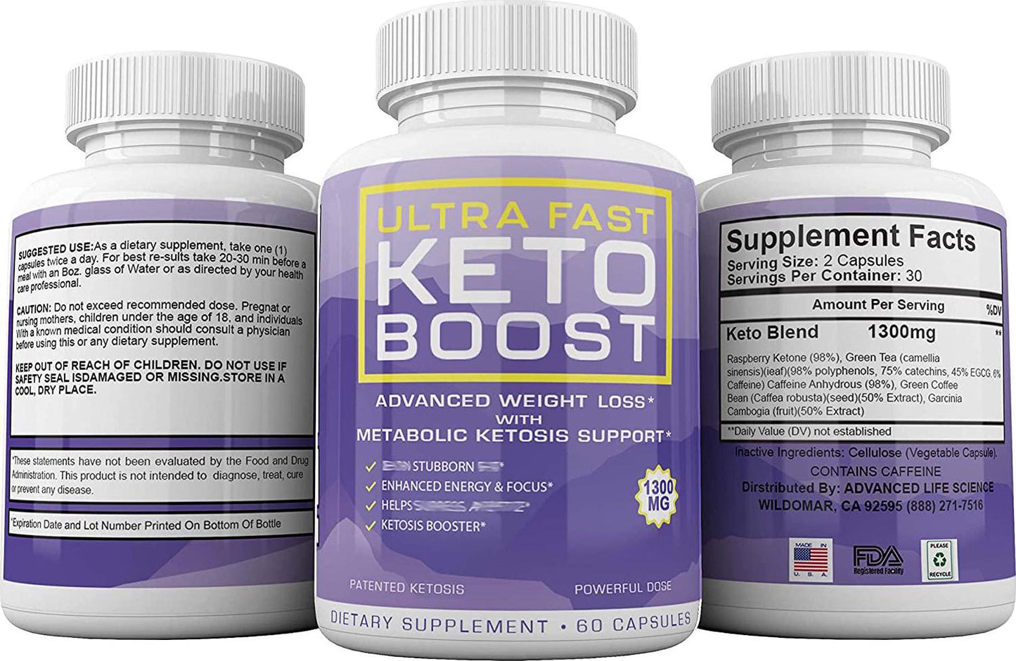 Ultra Fast Keto Boost, Advanced Ketogenic Pill Shark Formula 1300mg, Made in The USA, (2 Bottle Pack), 60 Day Supply Tank