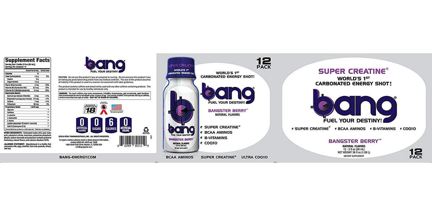 VPX Bang Shot World's First Carbonated Energy Shot Bangster Berry 12 (3fl oz) Shots