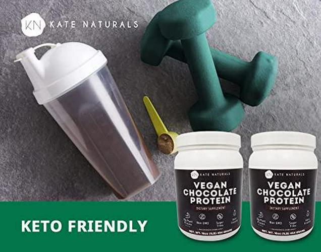 Vegan Chocolate Protein Powder 1lb (2-Pack) by Kate Naturals. A Gluten-Free, Soy-Free, Non-Dairy Protein Supplement in a Convenient Resealable Container