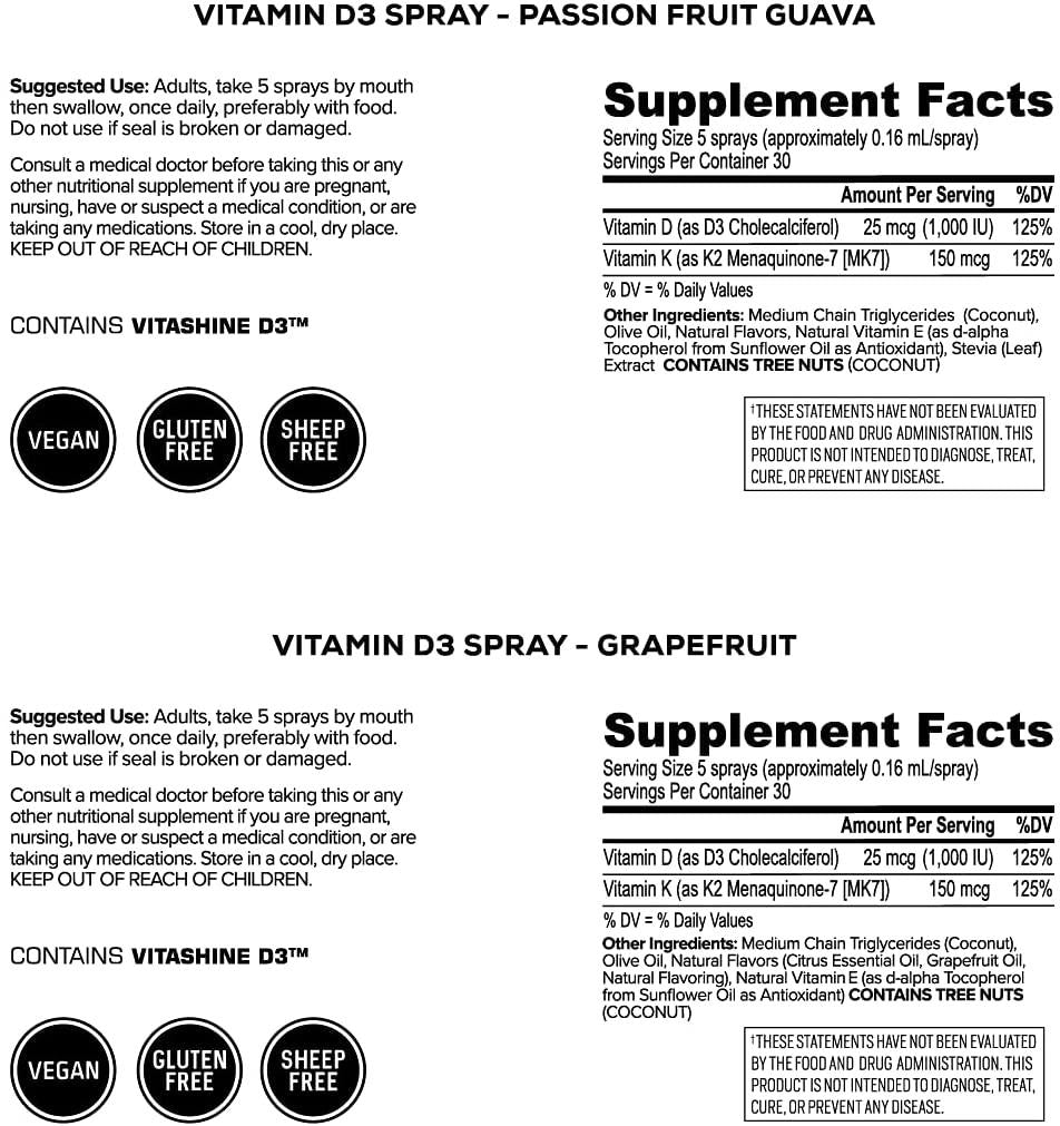 Vegan Vitamin D3 Spray with Vitamin K2 by Onnit | 1000 IU Per Serving | Passion Fruit Guava Flavor | 24ml Per Bottle
