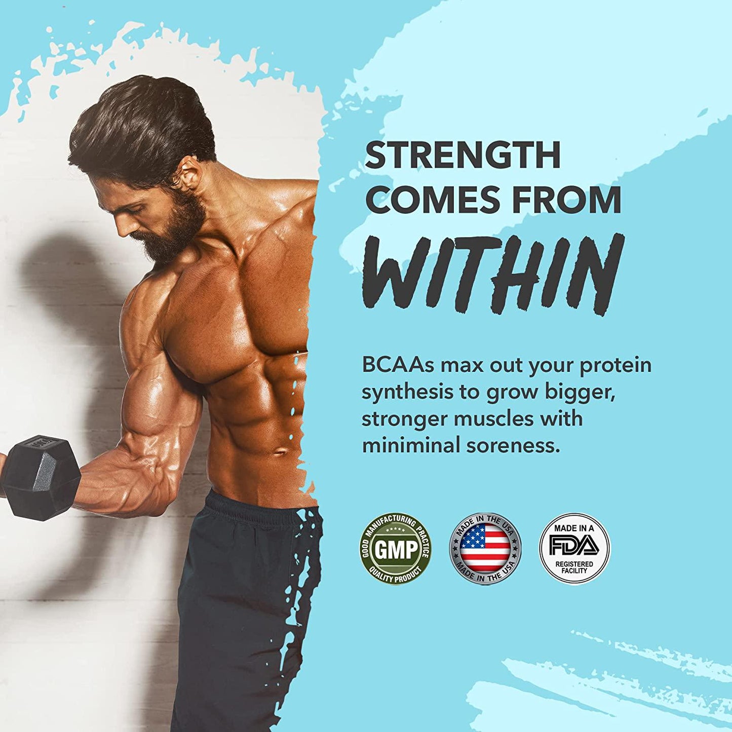 VeraWella - 2:1:1 BCAA, Branched-Chain Amino Acids for Protein Synthesis, BCAA Pre Workout and Post Workout Support, Muscle Builder, 180 Capsules (60 Servings)