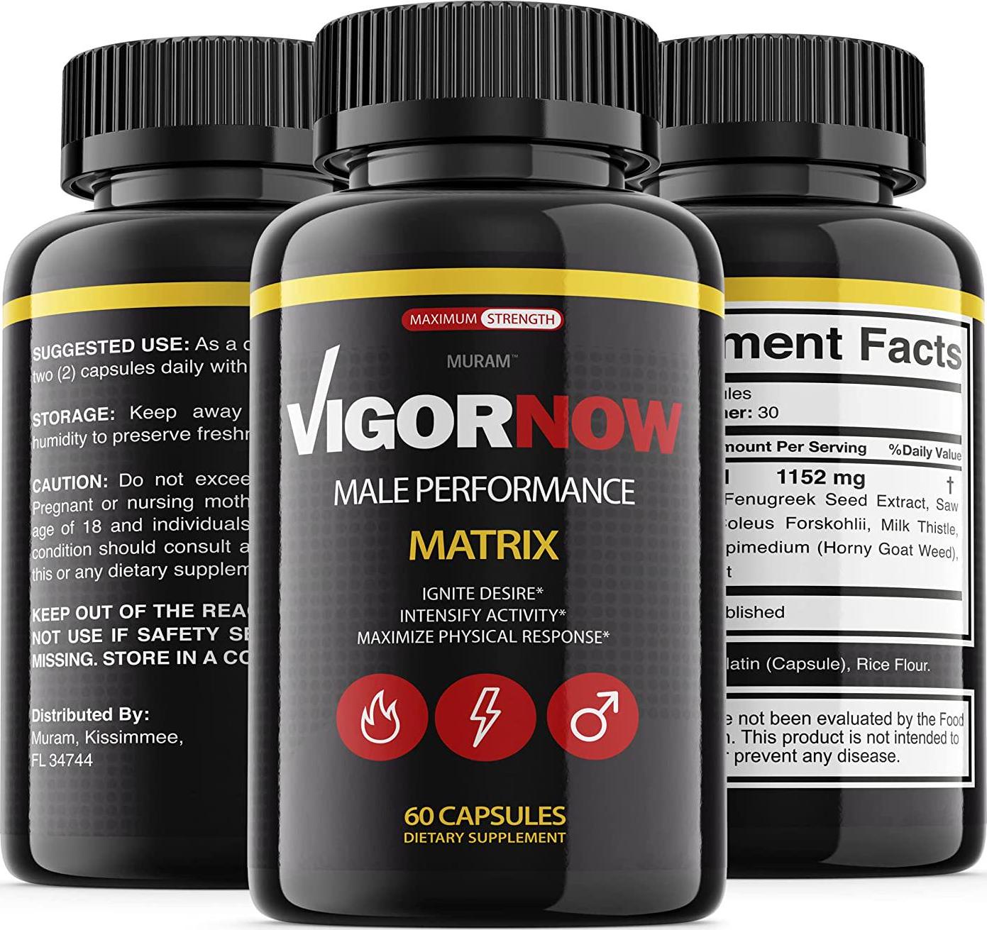 Vigor Now Pills Matrix, Original Formula, 3 Bottles, (180 Capsules)