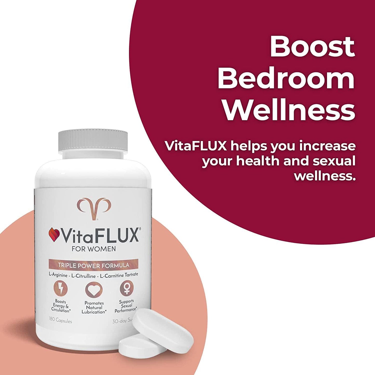 VitaFLUX Women's Nitric Oxide Booster Supplement, Increase Circulation, Boost Energy and Heart Health - Essential Amino Acids L Arginine, L Citrulline, L Carnitine, Zinc by Promescent (180 Capsules)