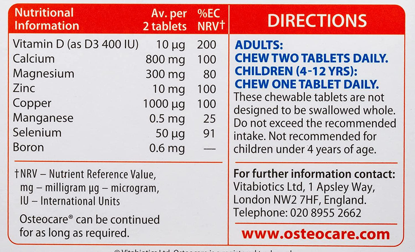 Vitabiotics Osteocare Chewable, 30 Tablets
