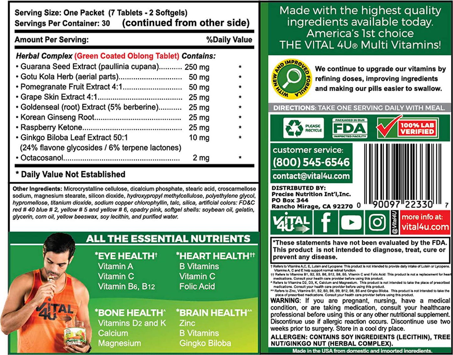 Vital 4U Vitamin Essentials - Daily Multivitamin for Men and Women, Multimineral - 30 Day Supply