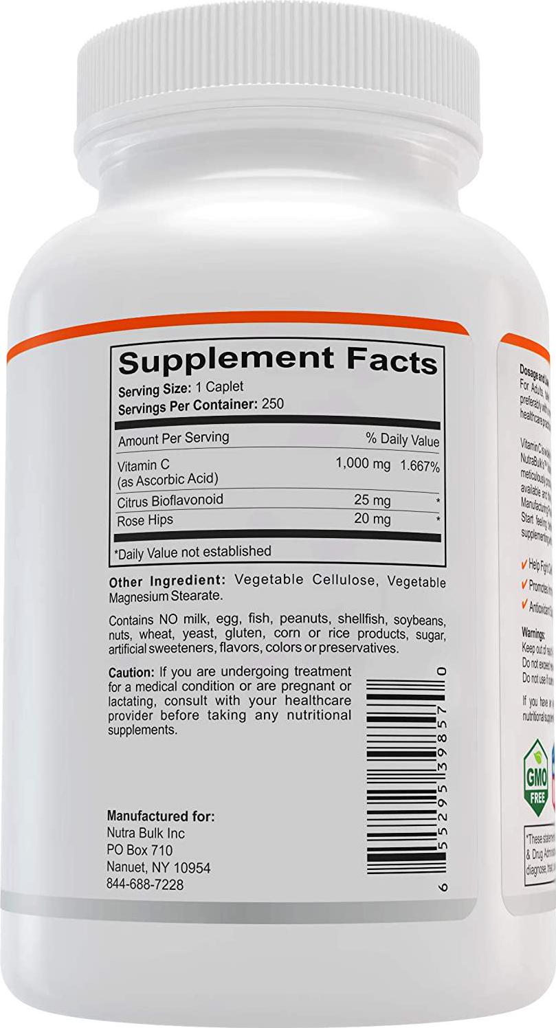 Vitamin C + Rose Hips + Bioflavonoids Tablets - 250 Count