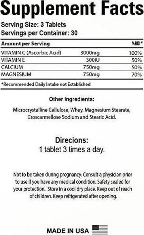 Vitamin C with Vitamin E - 90 Tablets - 100% Natural Dietary Supplement