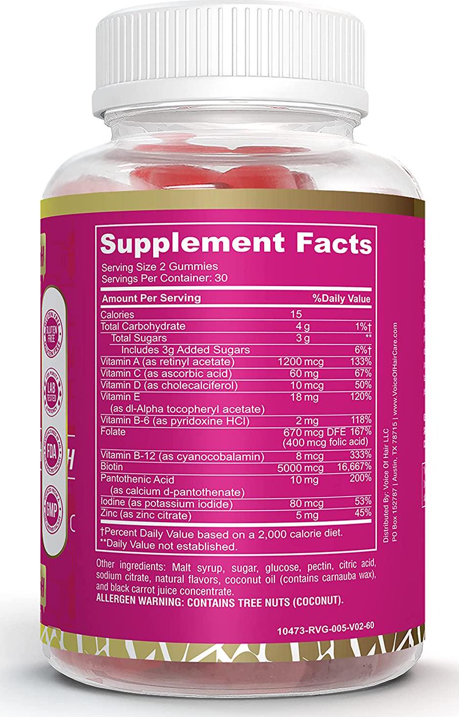Voice Of Hair Gummy Vitamins for Hair Growth- Cherry Flavored Gummies for Hair (60 ct)