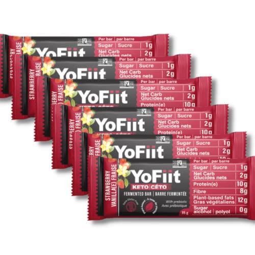 YoFiit Keto Bars Variety Pack Low Carb Diet 2g Net Carbs Gluten and Dairy Free Snacks Made with Plant Based Protein | Strawberry Vanilla and Almond Choco (6 Bars)