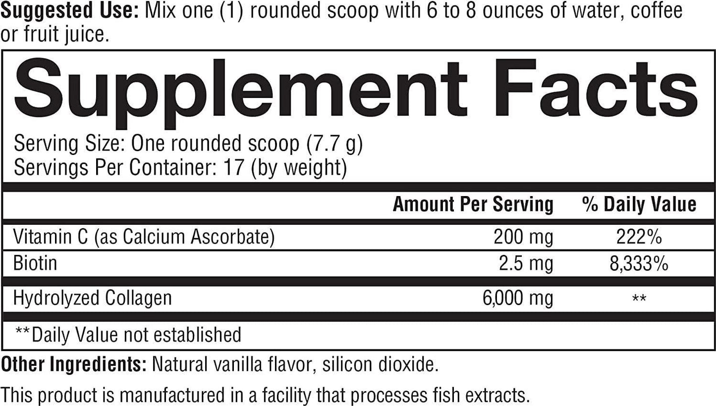 Youtheory Vanilla with Biotin Collagen Powder, 4.7 Oz