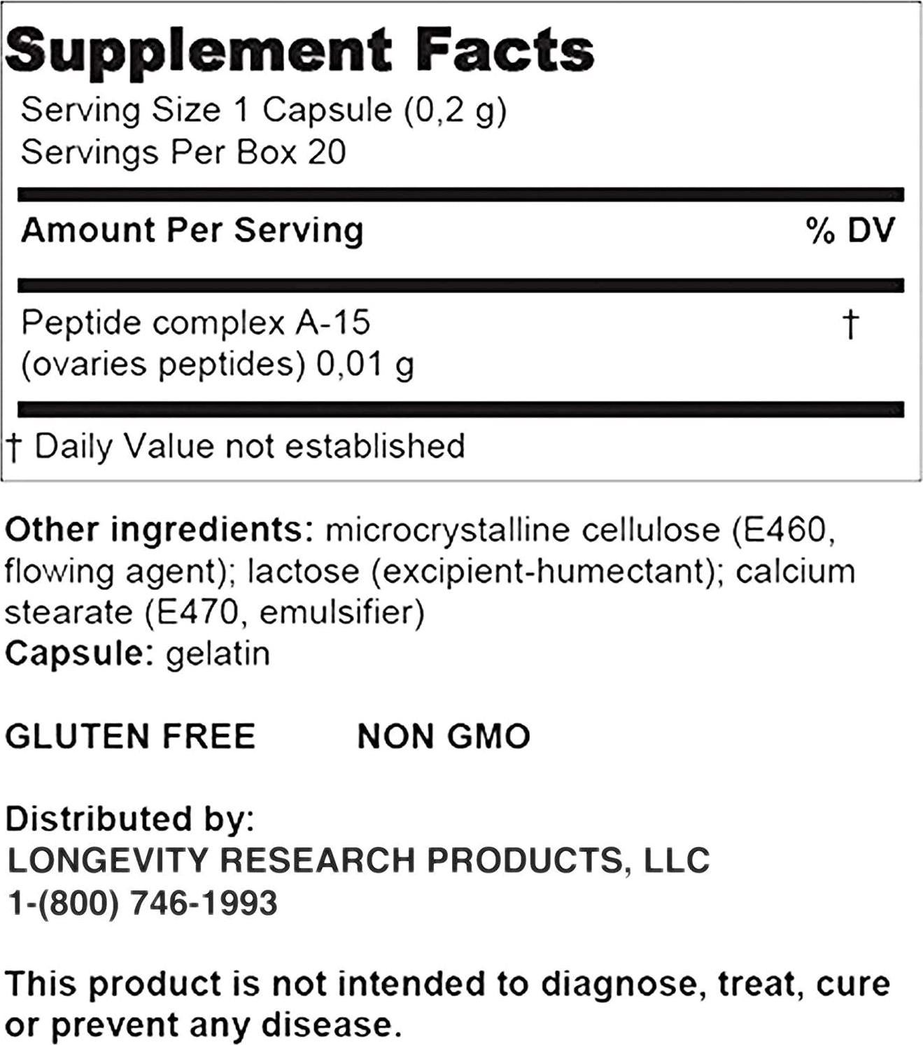 ZHENOLUTEN A-15 - Ovary Peptide Bioregulator Complex - 20 x 200 Milligram Tablets