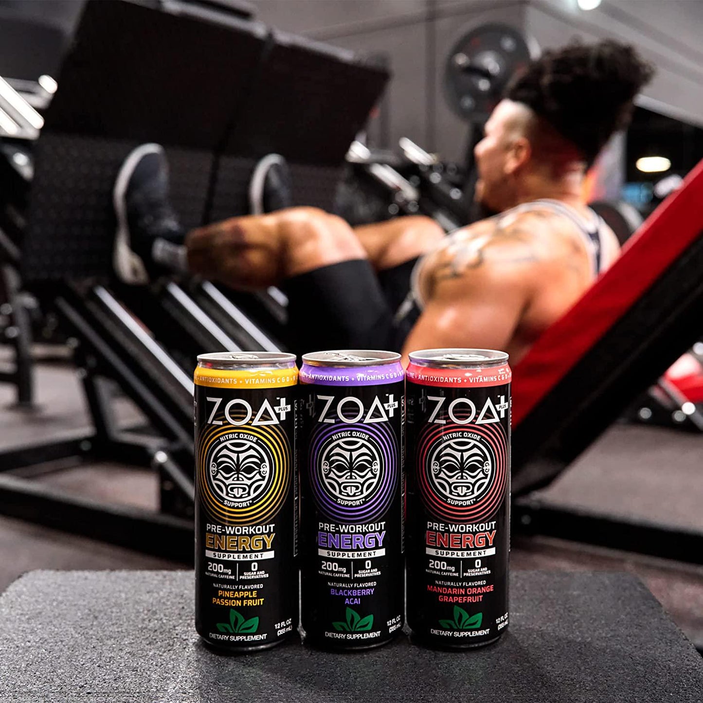 ZOA+ Plus Sugar Free Pre Workout Drink - Blackberry Acai 12 Fl Oz - Ready to drink Preworkout with Nitric Oxide, Vitamin C, Vitamin D, B-Vitamins and 200mg Natural Caffeine - (Pack of 12)