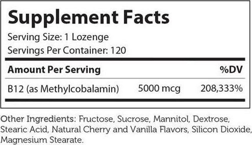 Zahler B12 Energizer, Potent Energy Booster, Vitamin B12 Methylcobalamin, Certified Kosher, 5000 MCG, 120 Natural Cherry Flavor Lozenges