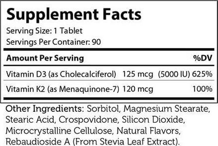 Zahler Chewable Vitamin D3 and K2, Great Tasting Chewable Vitamin D3 with K2 5000IU, Certified Kosher, 90 Chewable Tablets