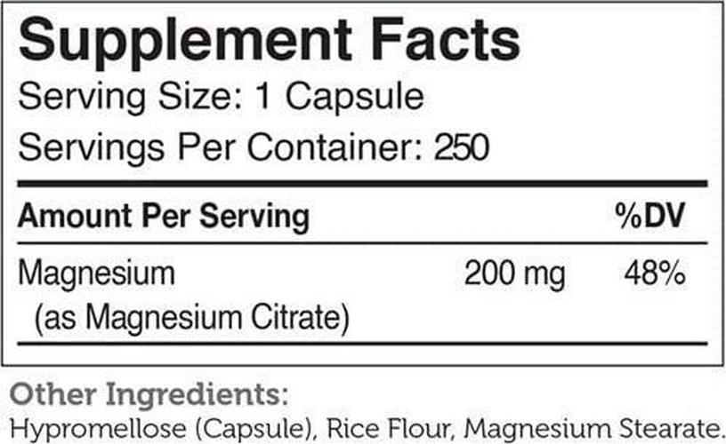 Zahler Magnesium Citrate, All Natural Supplement with Maximum Absorption, Helps Maintain Normal Muscle and Nerve Function, Certified Kosher, 200mg,(250 Count)