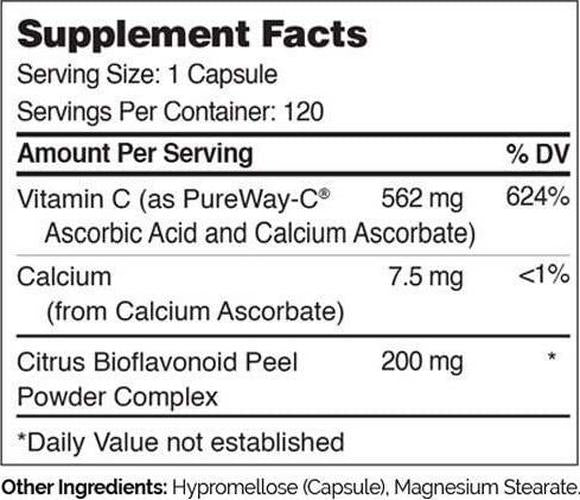 Zahler Pureway C 500mg, Advanced Vitamin C Supplement, Certified Kosher, 120 Capsules