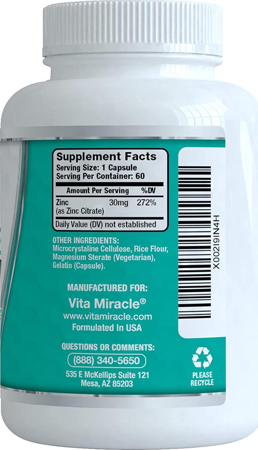 Zinc 30mg (High Potency) Supplement - Boost Immune System Adults Kids Safe Immune Support Alternative to Lozenge Liquid and Chewable Tablets