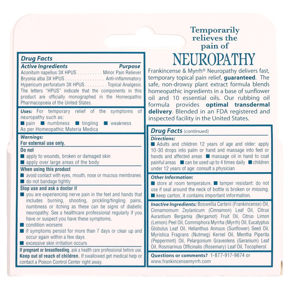 Frankincense & Myrrh, Neuropathy Pain Relief Rubbing Oil, 2Oz