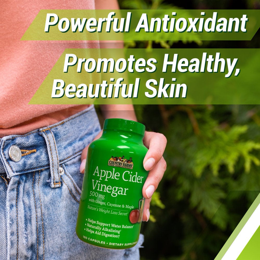 Apple Cider Vinegar Country Farms Capsules, 500 Mg, Helps Aid Digestion 90 Servings