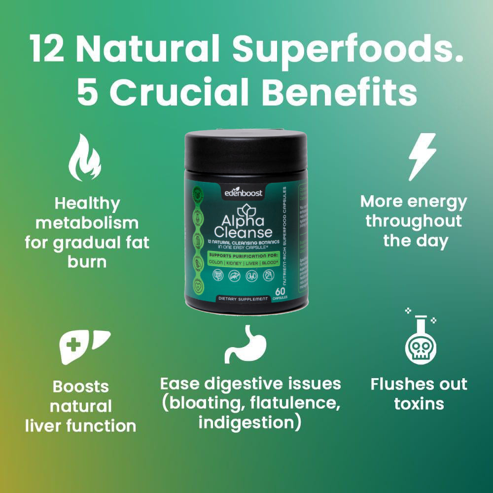 Edenboost Alphacleanse | Liver Health and Detox Blend Made with 12 Organic Superfoods. Milk Thistle, Dandelion Root, Burdock Root. Formulated for Detox Support, Liver, Digestive Health(1 Bottle)