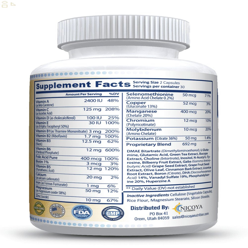 Brain Supplements & Nootropics - Memory Focus Mental Concentration Booster Pill | Compare to Focus Factor Active Ingredients